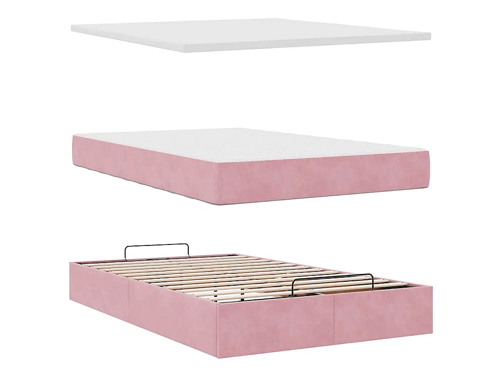 Cama otomana con colchón terciopelo rosa 120x190 cm