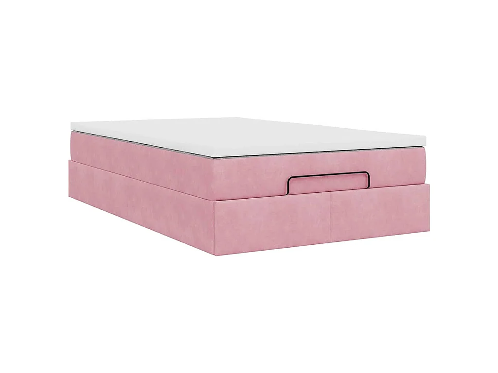 Cama otomana con colchón terciopelo rosa 120x190 cm