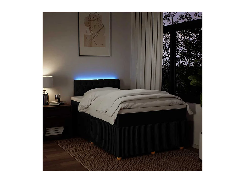 Sommier à lattes de lit avec matelas noir 120x190 cm tissu