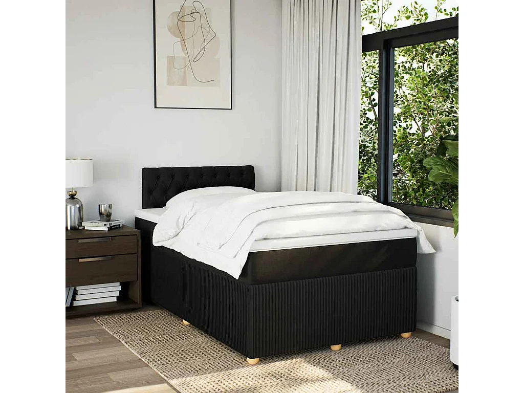 Cama box spring con colchón tela negro 120x190 cm