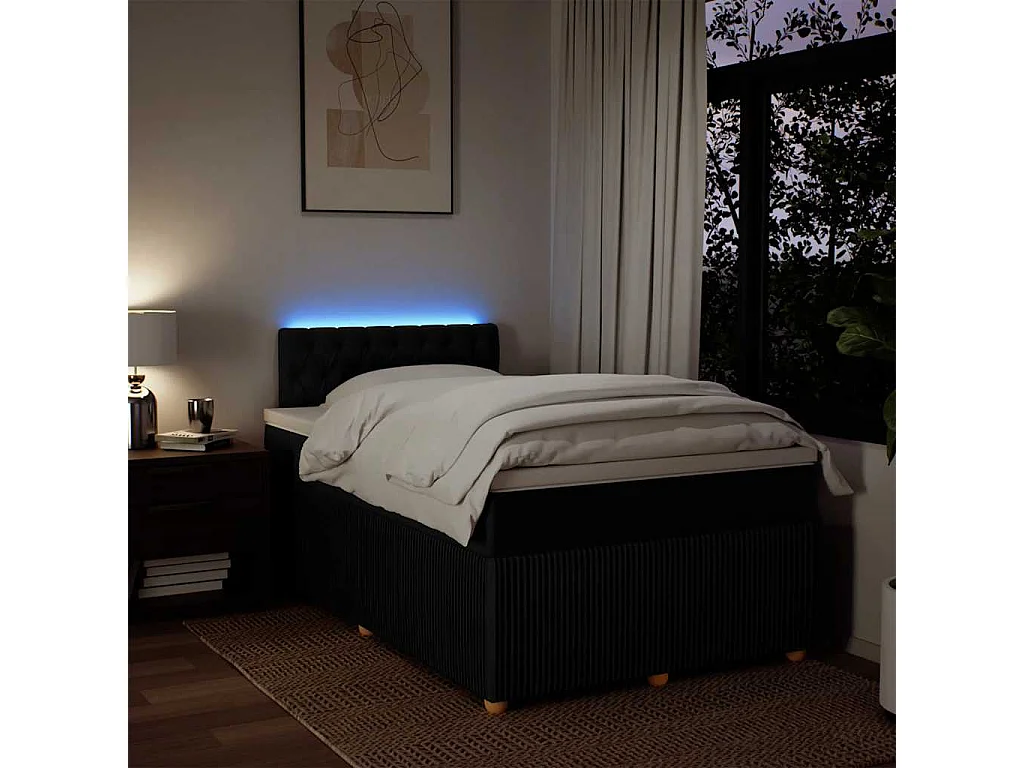 Cama box spring con colchón tela negro 120x190 cm