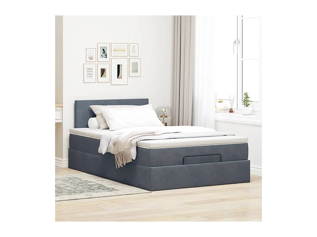 Cadre de lit ottoman et matelas gris foncé 120x200 cm velours