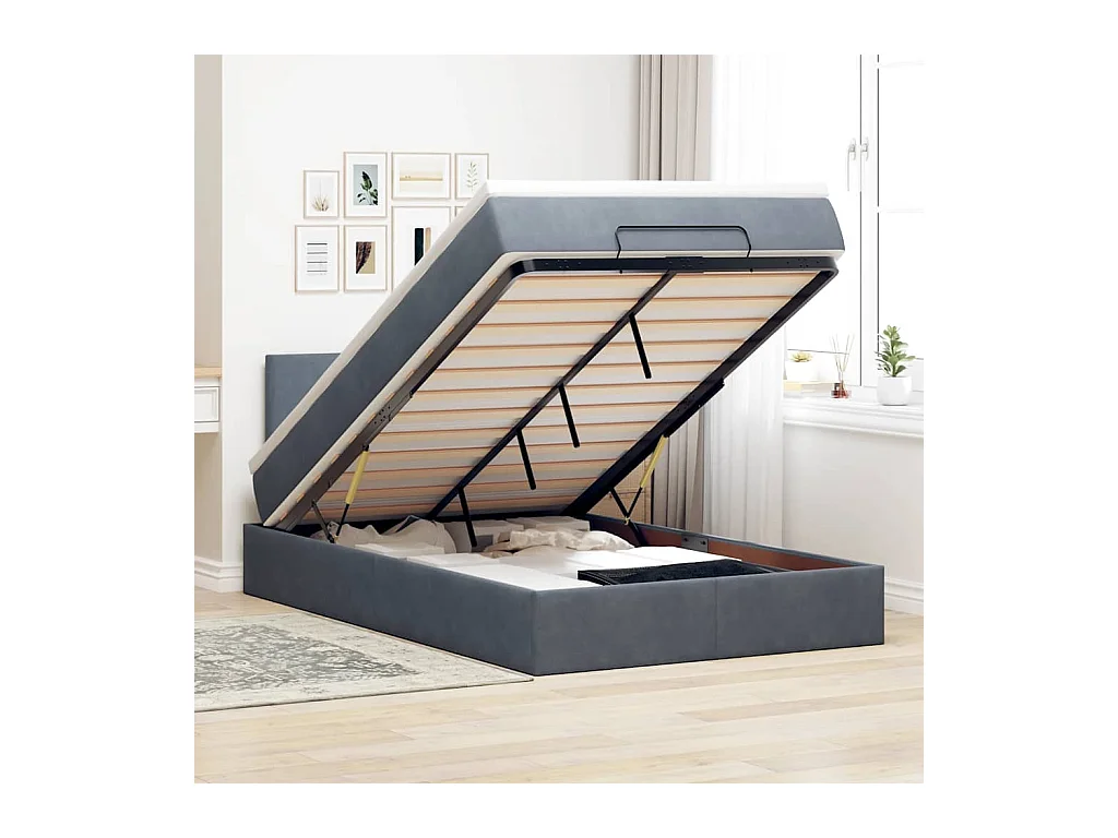 Ottoman-Bett mit Matratze & LEDs Dunkelgrau 120x200 cm Samt
