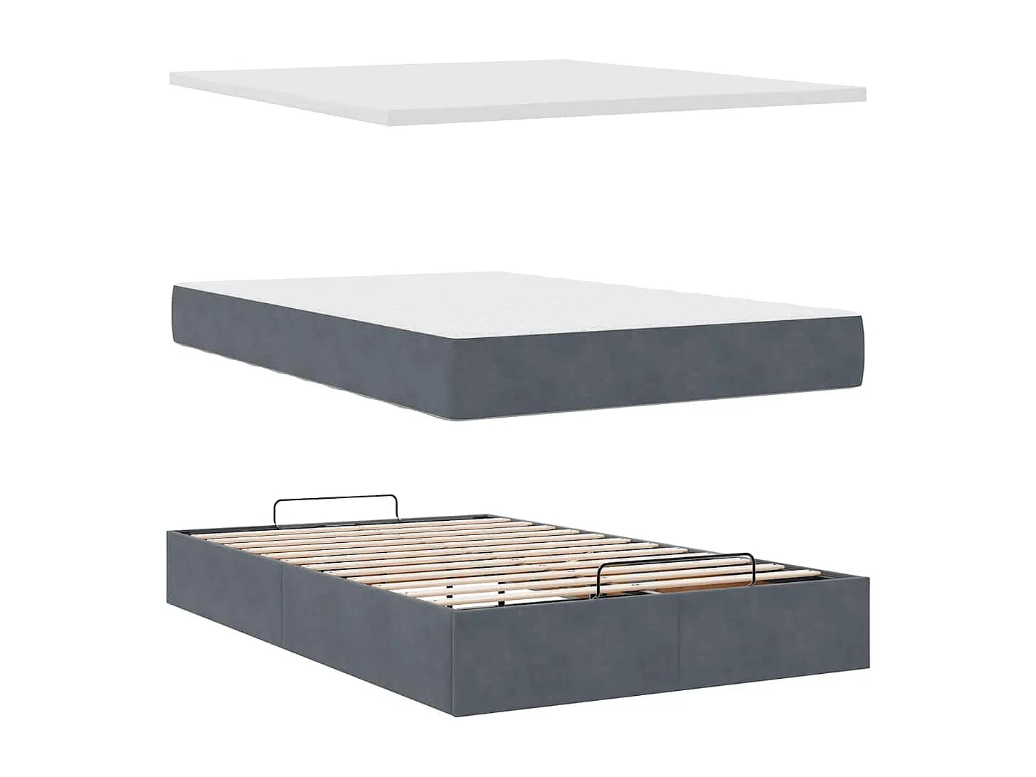 Estructura cama otomana colchón terciopelo gris oscuro