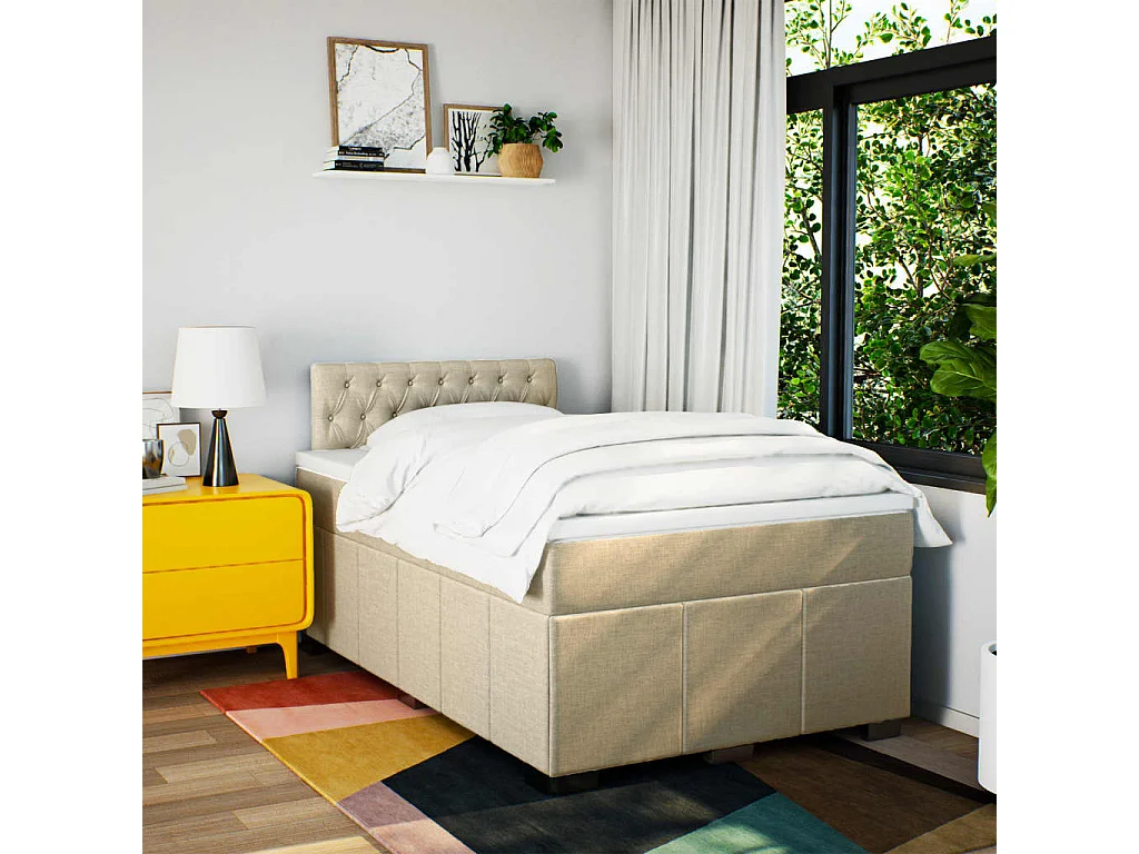Sommier à lattes de lit avec matelas crème 120x190 cm tissu