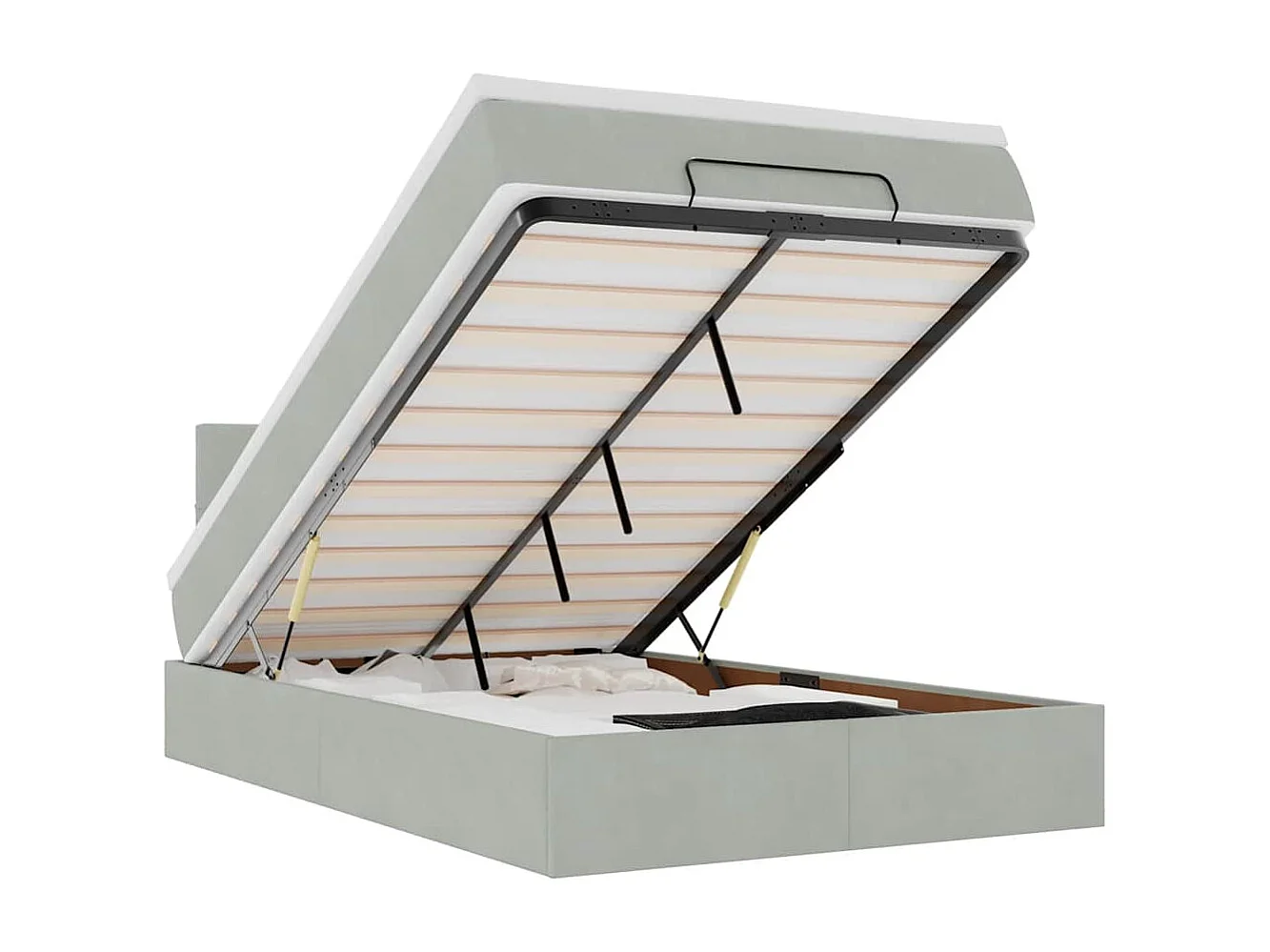 Cama otomana com colchão cinza claro 120x190 cm Veludo