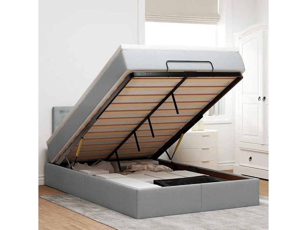 Ottoman bed met matras en LED's 120x190 cm stof lichtgrijs