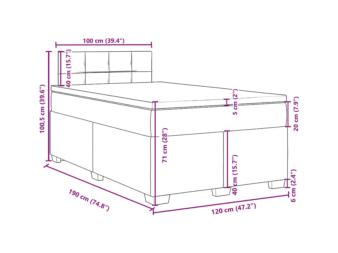 Boxspring met matras fluweel blauw 120x190 cm