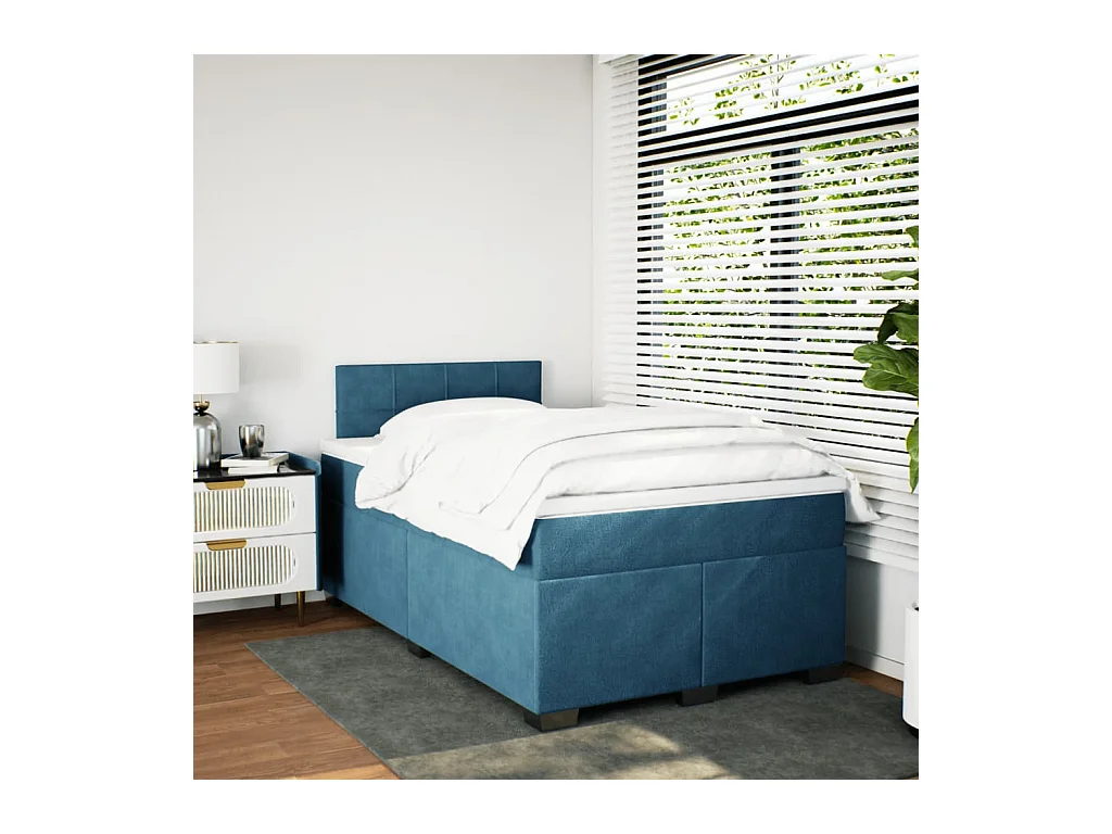 Boxspring met matras fluweel blauw 120x190 cm