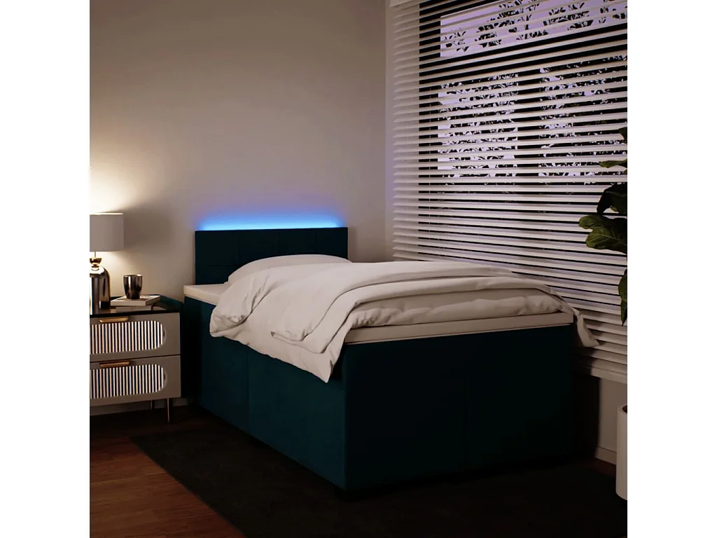 Cama boxspring com colchão 120x190 cm veludo azul