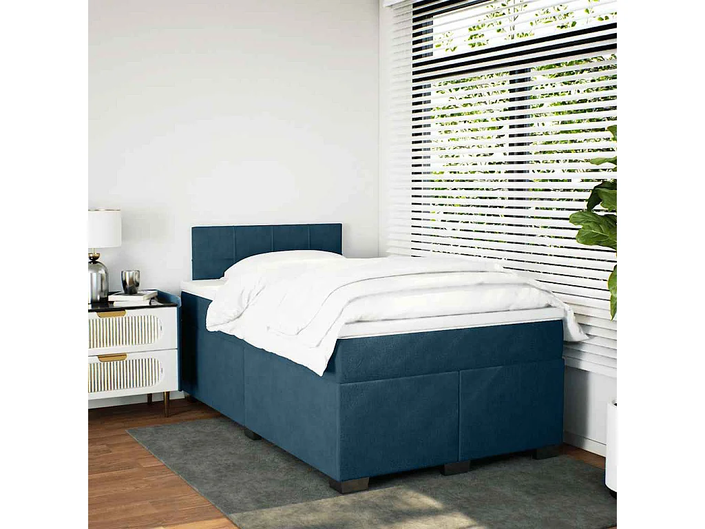Cama box spring con colchón terciopelo azul 120x190 cm