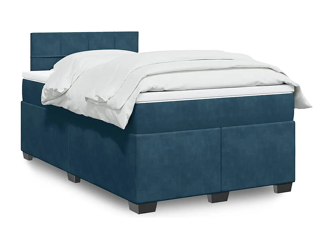 Cama box spring con colchón terciopelo azul 120x190 cm