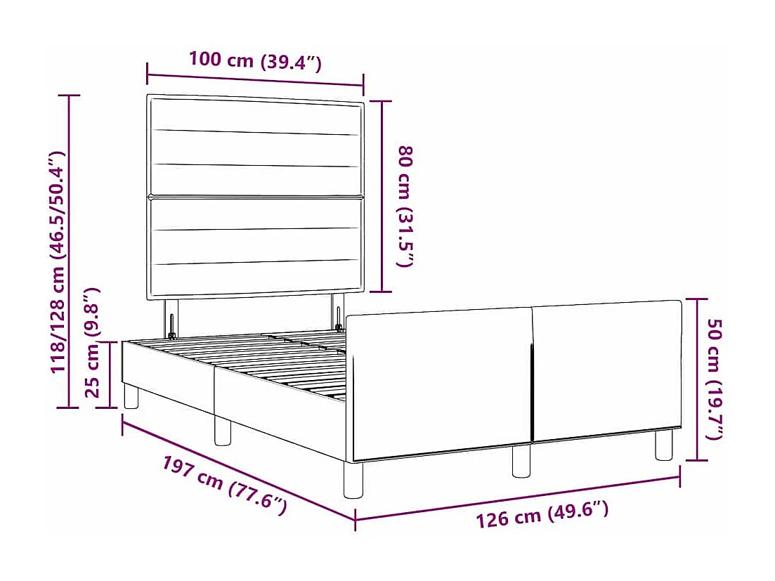 Bedframe met hoofdeinde Donkergrijs 120 x 190 cm Stof
