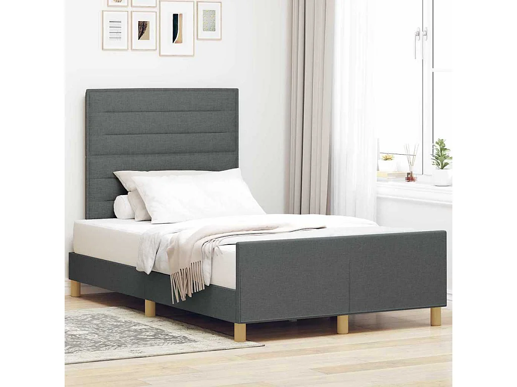 Bettgestell mit Kopfteil Dunkelgrau 120 x 190 cm Stoff