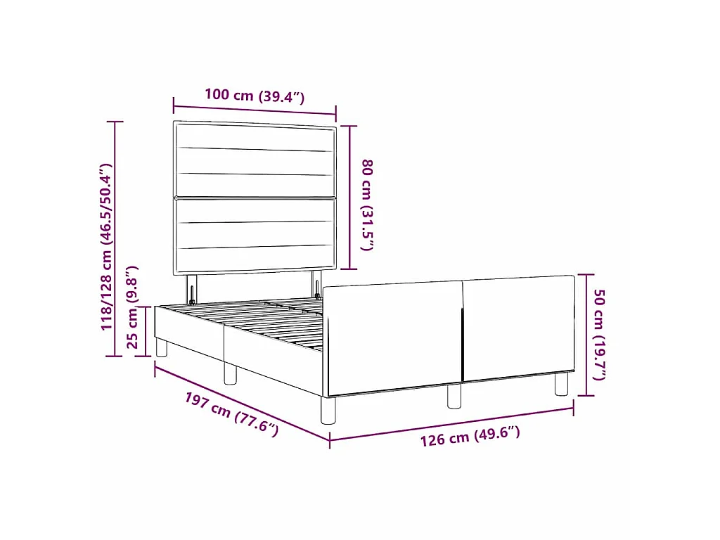 Bettgestell mit Kopfteil Dunkelgrau 120 x 190 cm Stoff