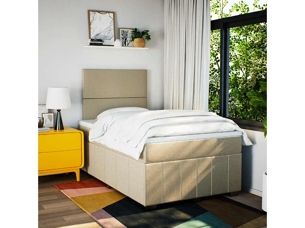 Cama boxspring com colchão 120x190 cm tecido cor creme
