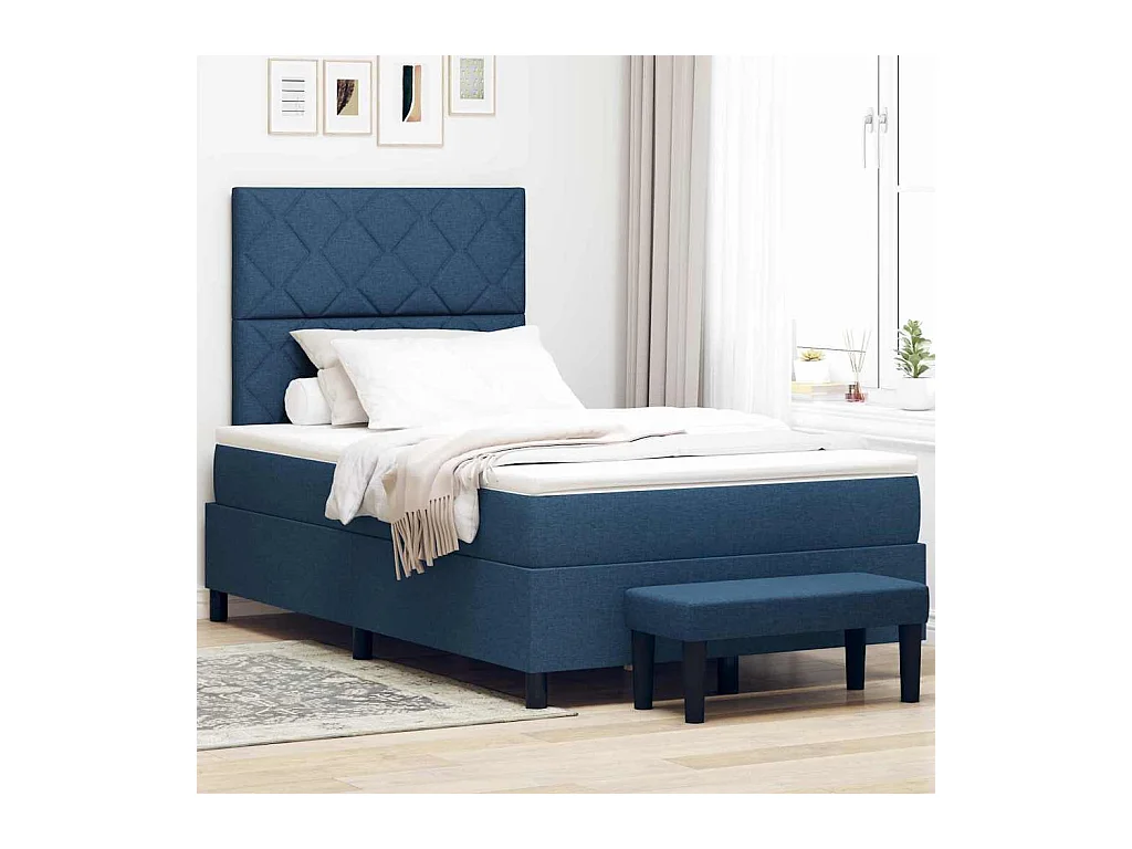 Lit à ressorts avec matelas Bleu 120 x 200 cm tissu