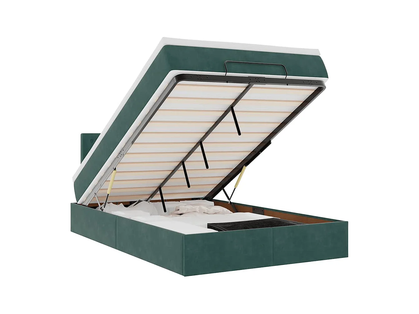 Cadre de lit ottoman avec matelas vert foncé 120x200 cm velours