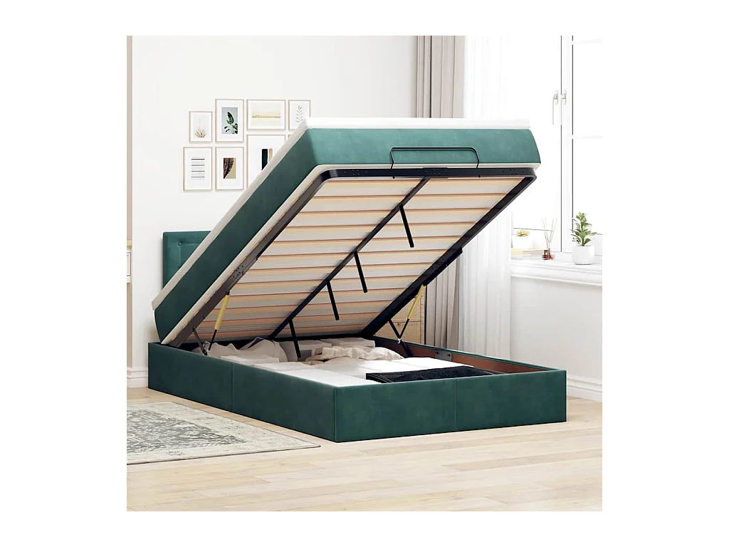 Ottoman-Bett mit Matratze Dunkelgrün 120x200 cm Samt