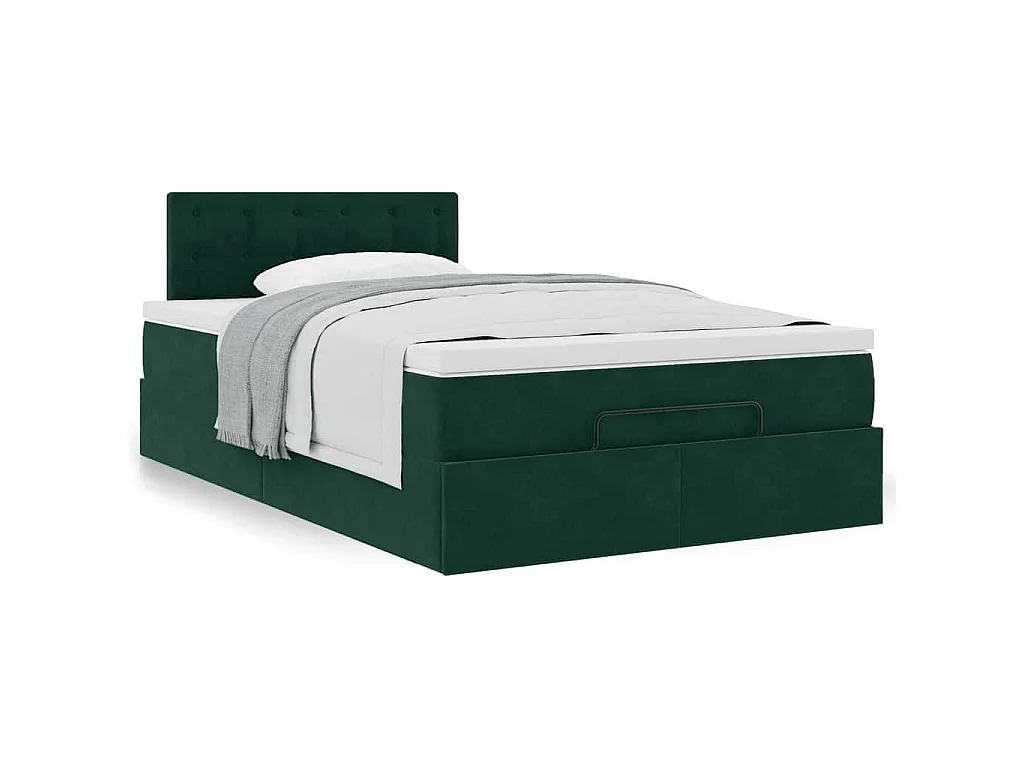 Estructura cama otomana colchón terciopelo verde oscuro