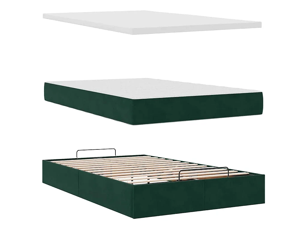 Estructura cama otomana colchón terciopelo verde oscuro