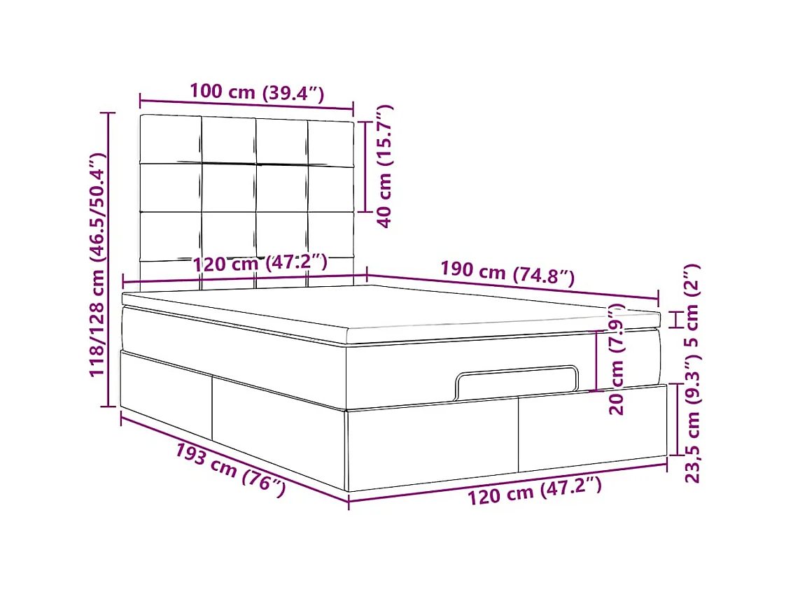 Cadre de lit ottoman avec matelas taupe 120x190 cm tissu
