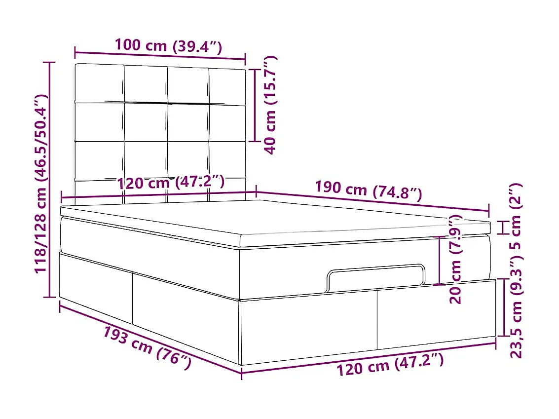 Ottoman-Bett mit Matratze Taupe 120x190 cm Stoff