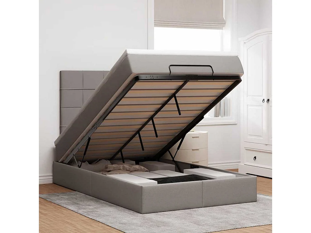 Struttura Letto Pouf con Materasso Tortora 120x190 cm Tessuto