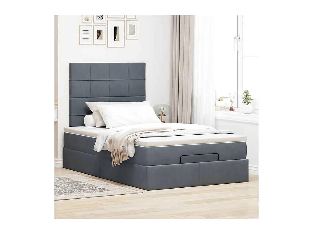 Cadre de lit ottoman avec matelas gris foncé 120x190 cm velours