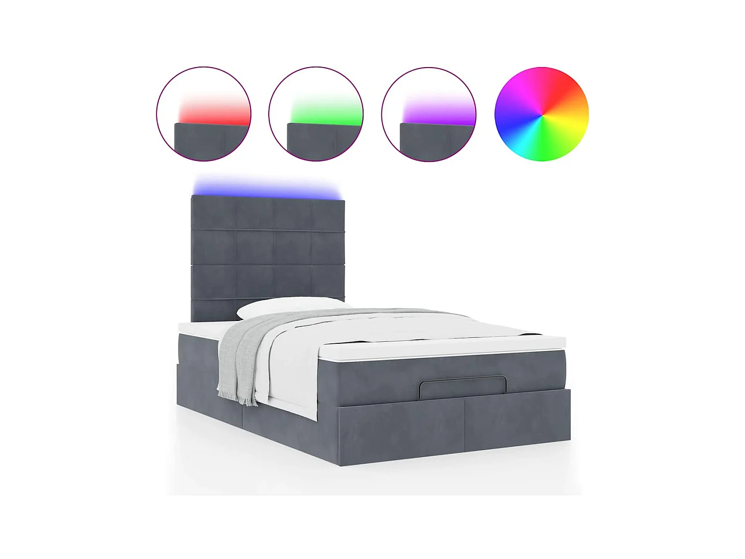 Cadre de lit ottoman avec matelas gris foncé 120x190 cm velours