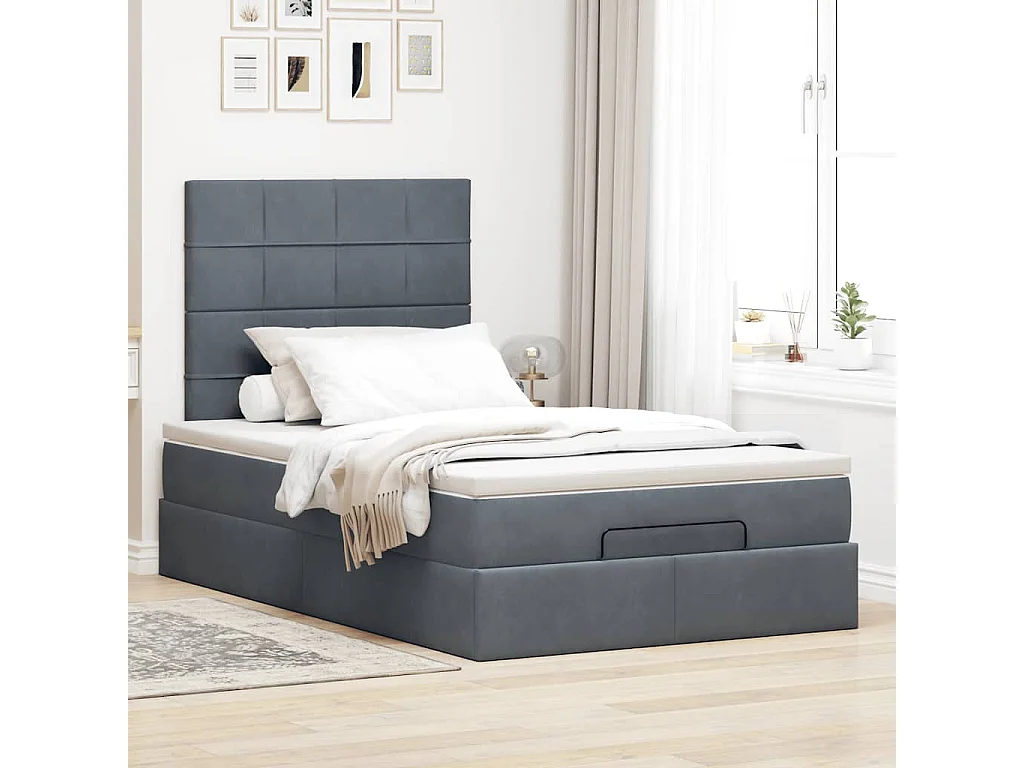 Ottoman-Bett mit Matratzen & LEDs Dunkelgrau 120x190 cm Samt
