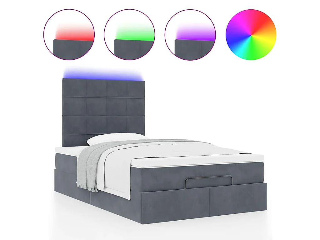 Ottoman-Bett mit Matratzen & LEDs Dunkelgrau 120x190 cm Samt