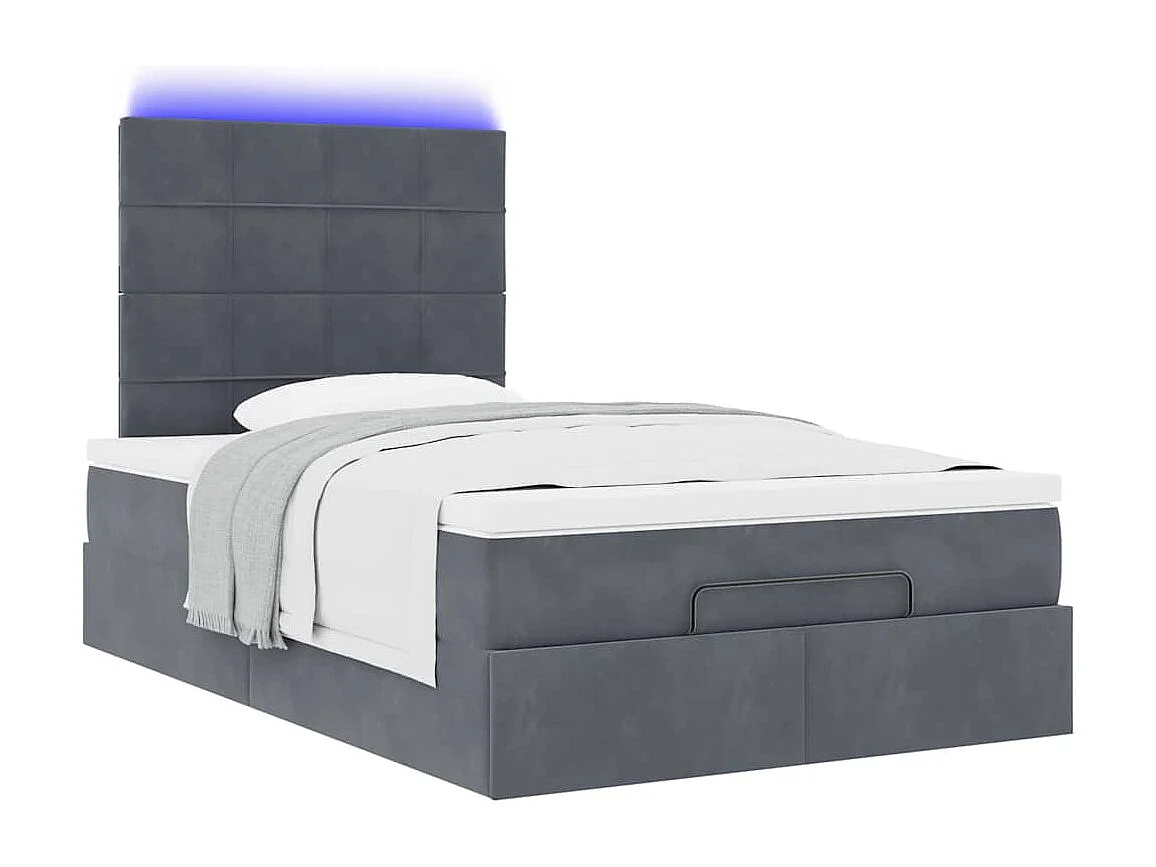 Ottoman-Bett mit Matratzen & LEDs Dunkelgrau 120x190 cm Samt