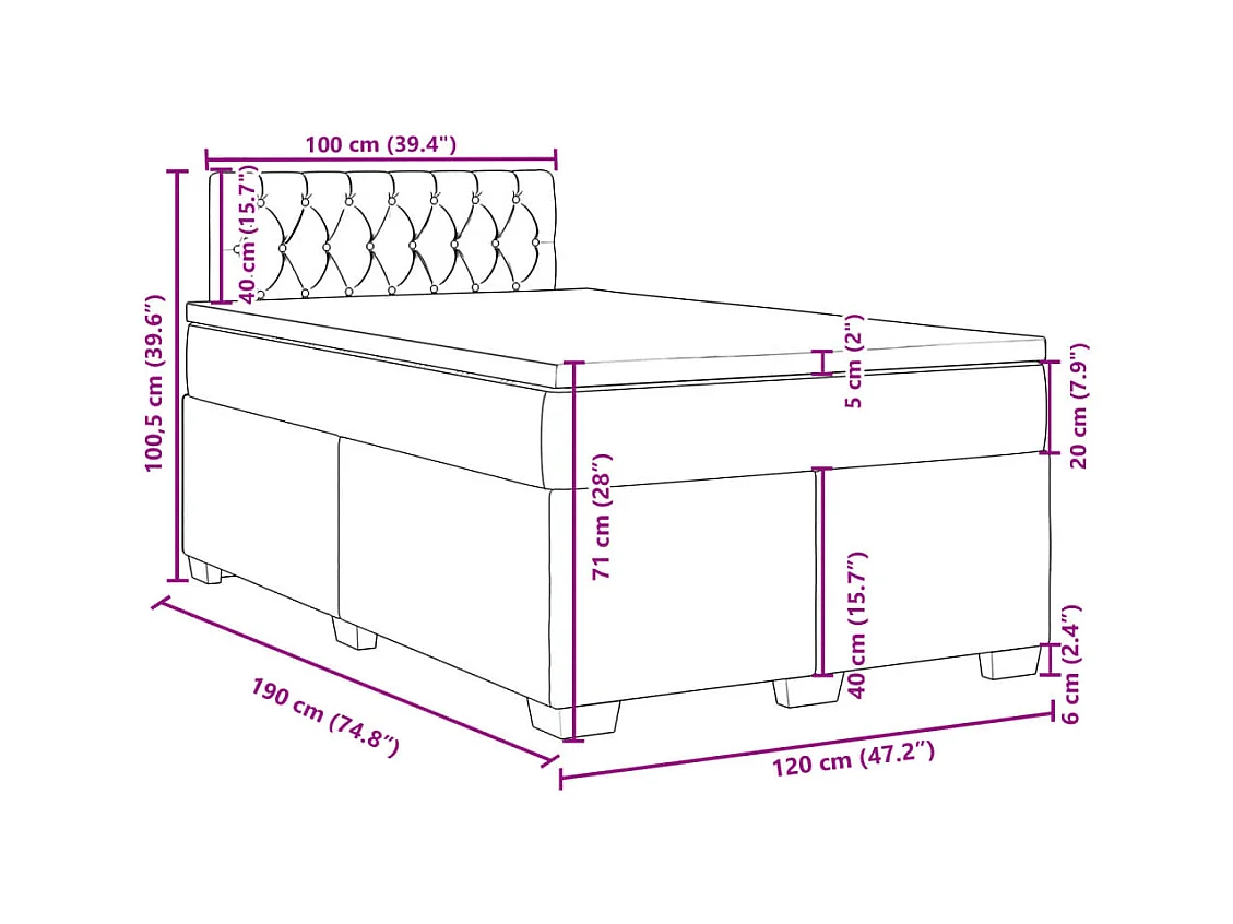 Cama boxspring com colchão 120x190 cm veludo azul-escuro