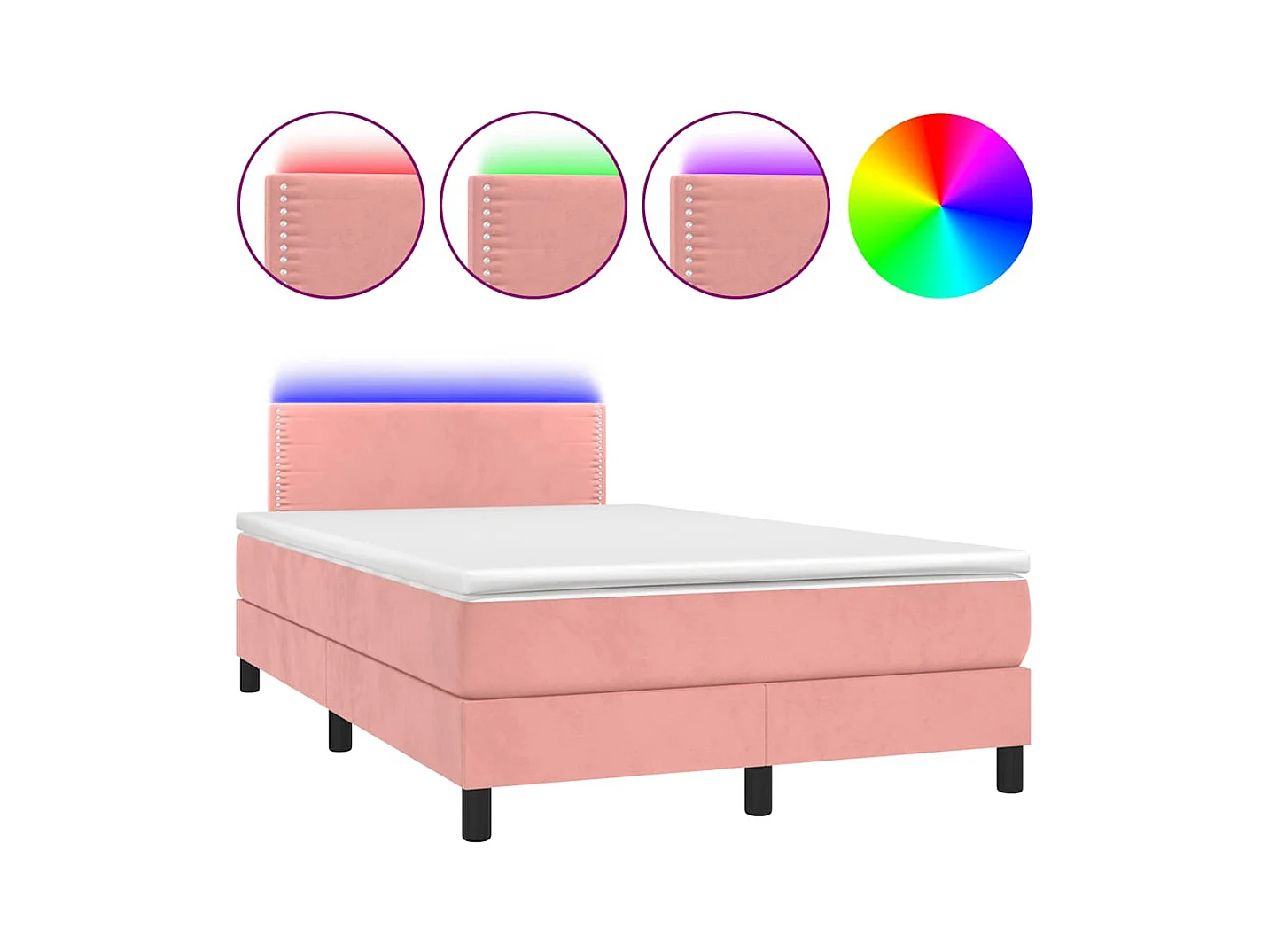 Sommier à lattes de lit et matelas LED rose 120x190 cm velours