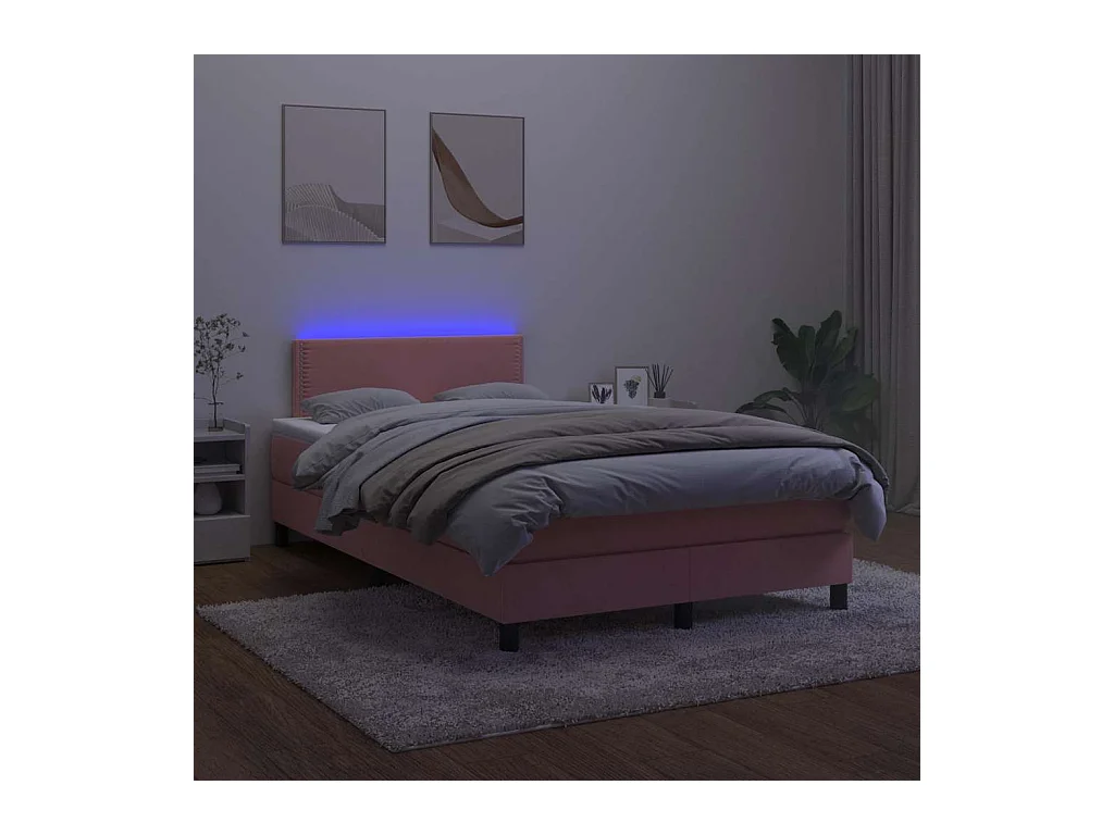 Sommier à lattes de lit et matelas LED rose 120x190 cm velours