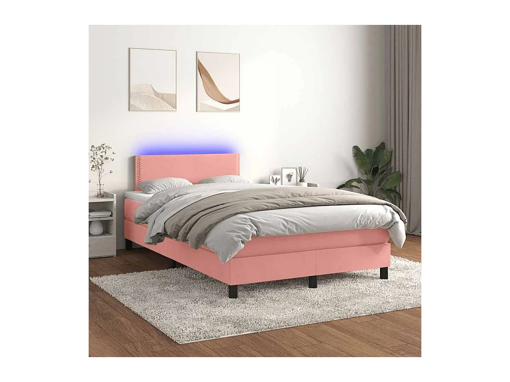 Sommier à lattes de lit et matelas LED rose 120x190 cm velours