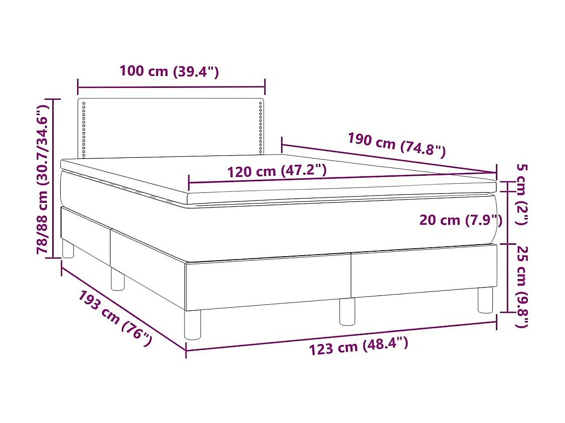 Letto a Molle con Materasso e LED Rosa 120x190 cm in Velluto