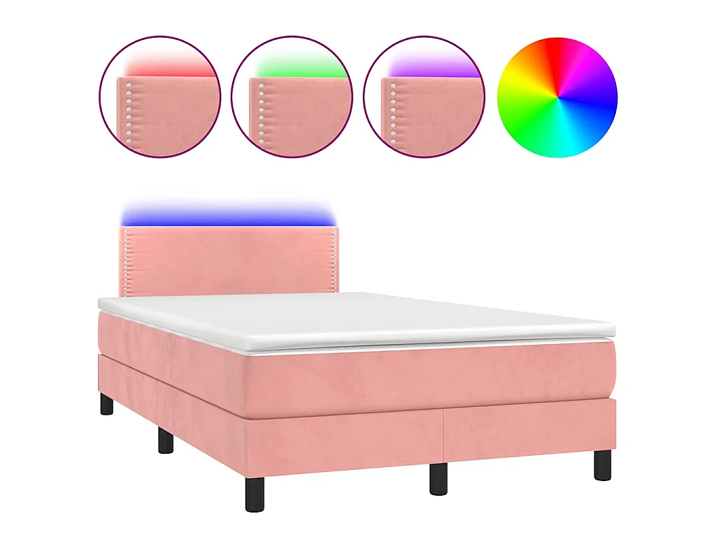 Letto a Molle con Materasso e LED Rosa 120x190 cm in Velluto