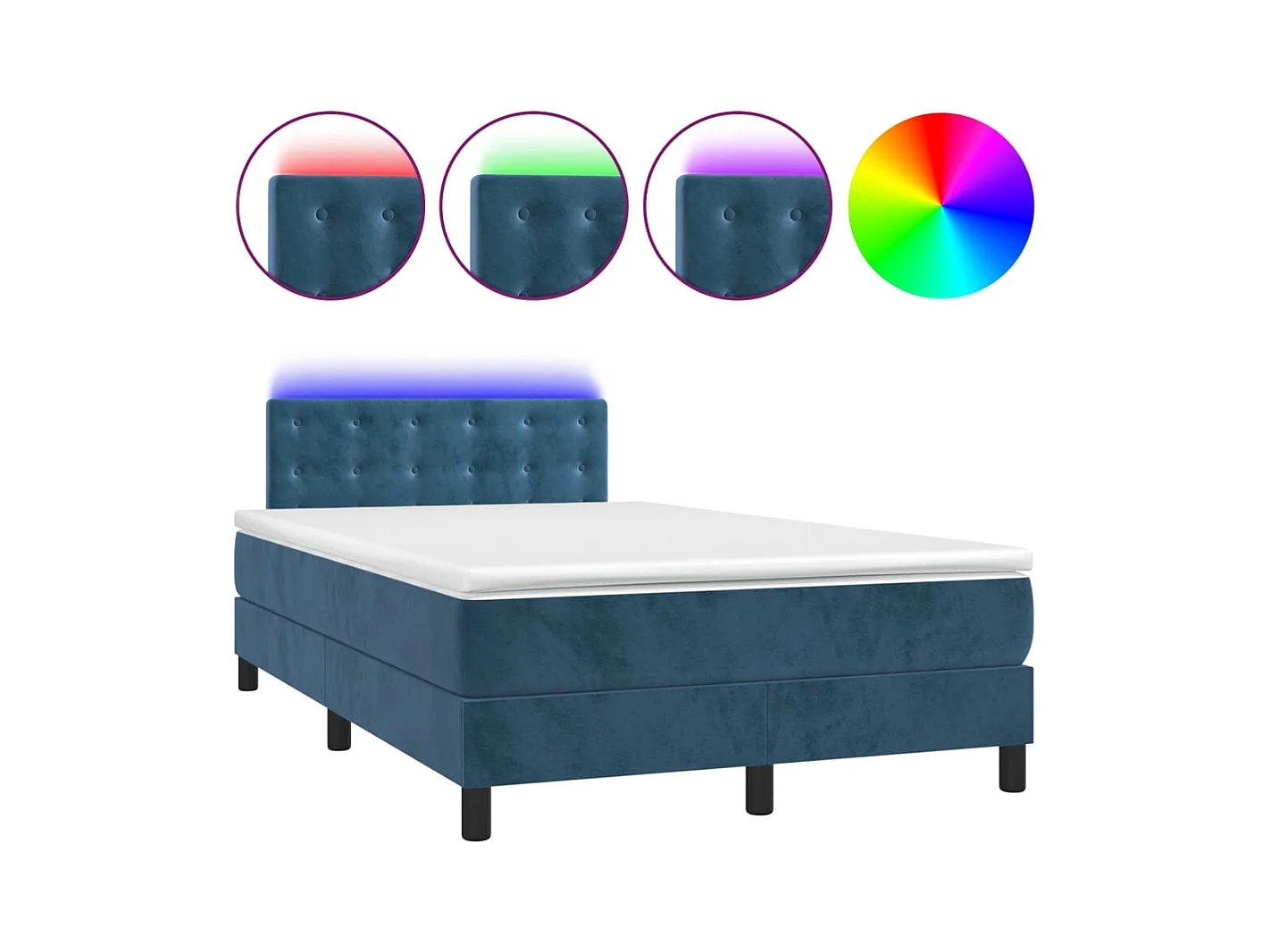 Sommier à lattes de lit avec matelas LED bleu foncé 120x190 cm