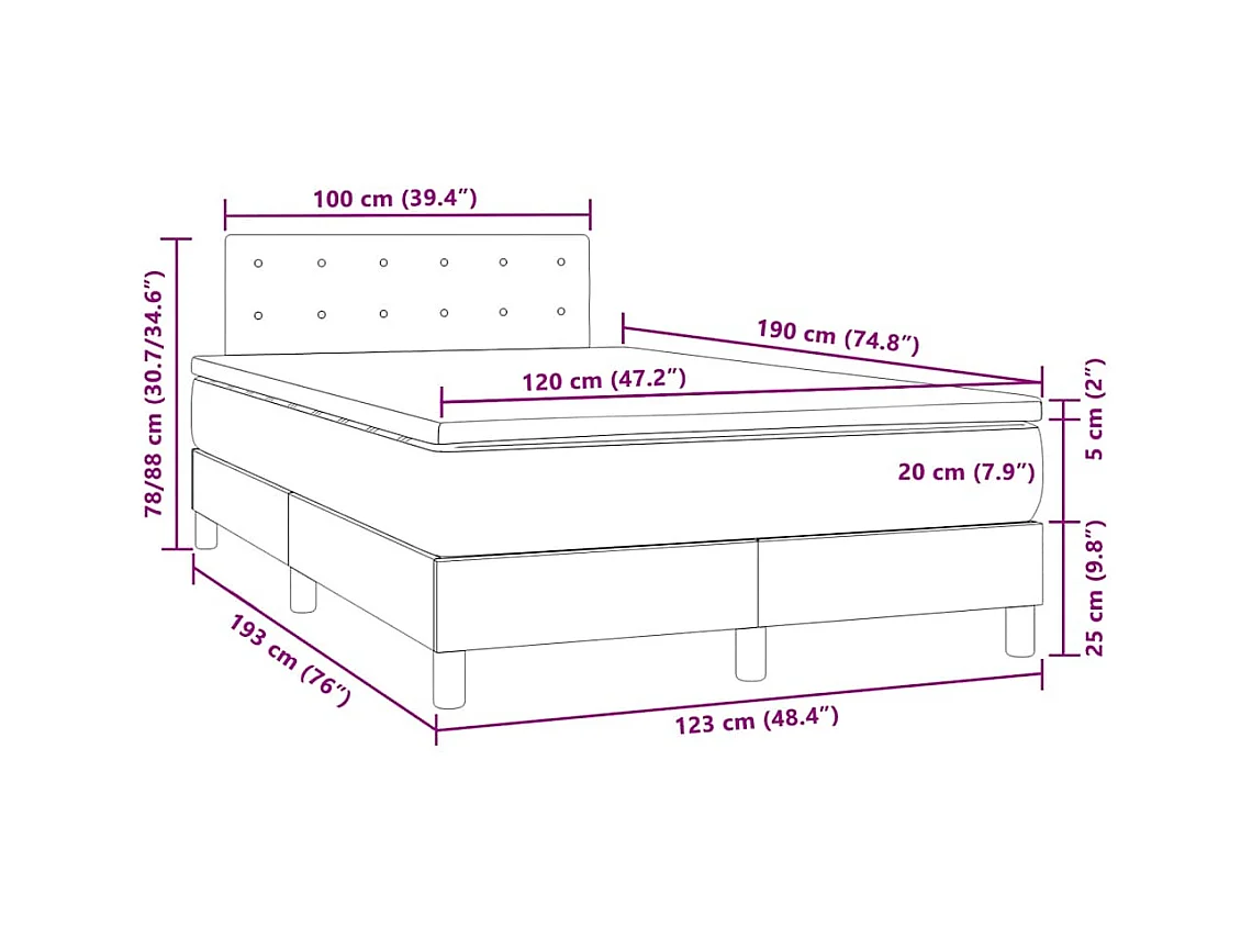 Sommier à lattes de lit avec matelas LED bleu foncé 120x190 cm