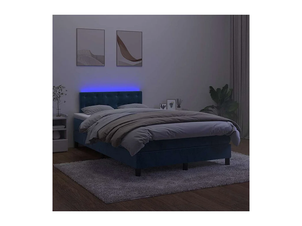 Sommier à lattes de lit avec matelas LED bleu foncé 120x190 cm