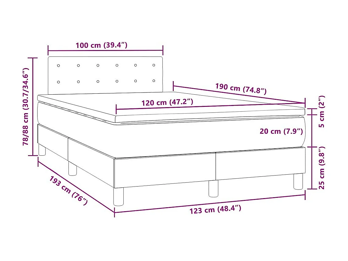 Boxspringbett mit Matratze & LED Dunkelblau 120x190 cm Samt
