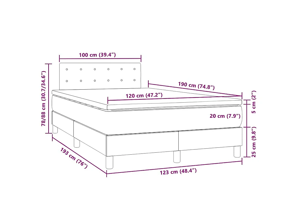 Sommier à lattes de lit avec matelas LED bleu foncé 120x190 cm