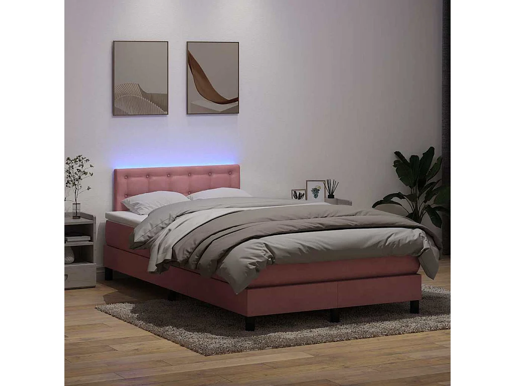 Letto a Molle con Materasso e LED Rosa 120x220 cm in Velluto