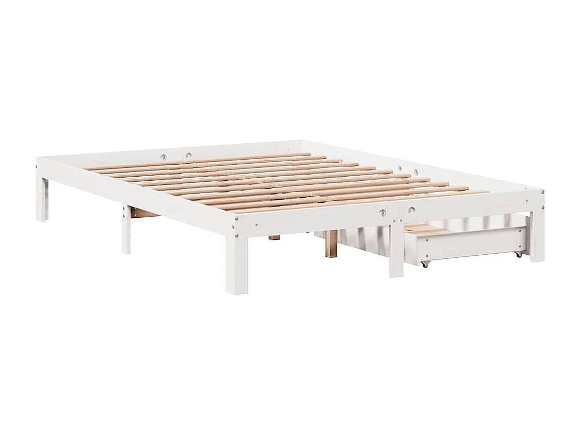 Bedframe met lades massief grenenhout wit 120x200 cm