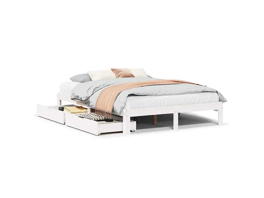 Cadre de lit avec tiroirs sans matelas blanc 120x200 cm