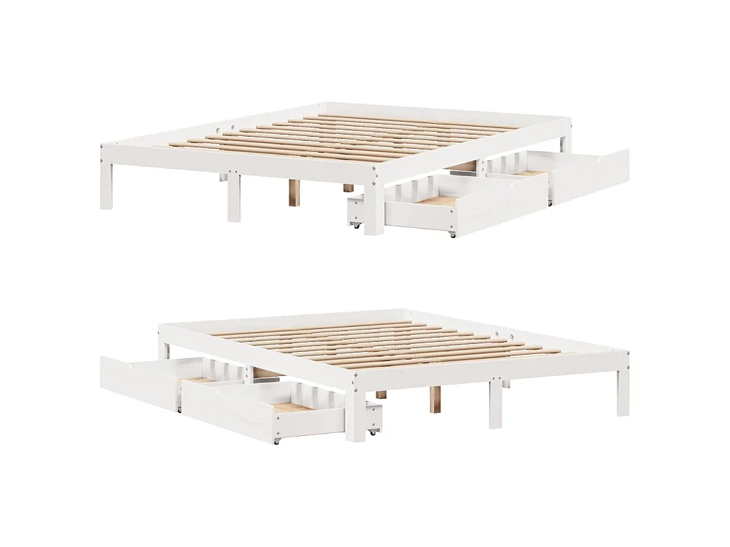 Cadre de lit avec tiroirs sans matelas blanc 120x200 cm