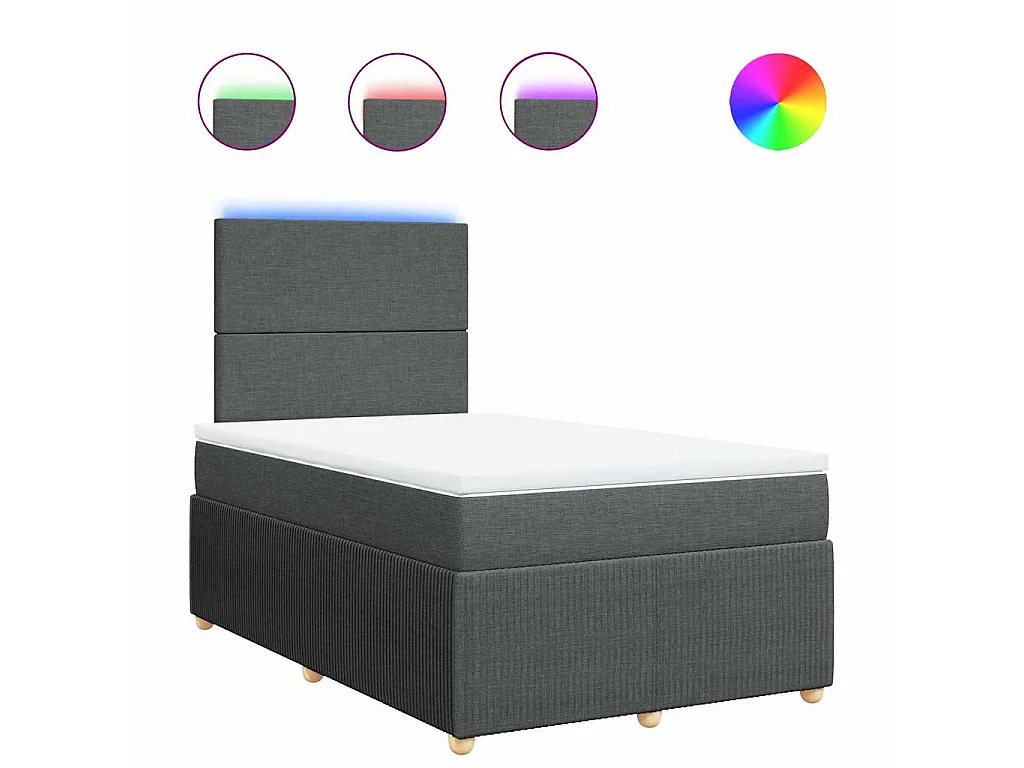 Cama box spring con colchón tela gris oscuro 120x190 cm