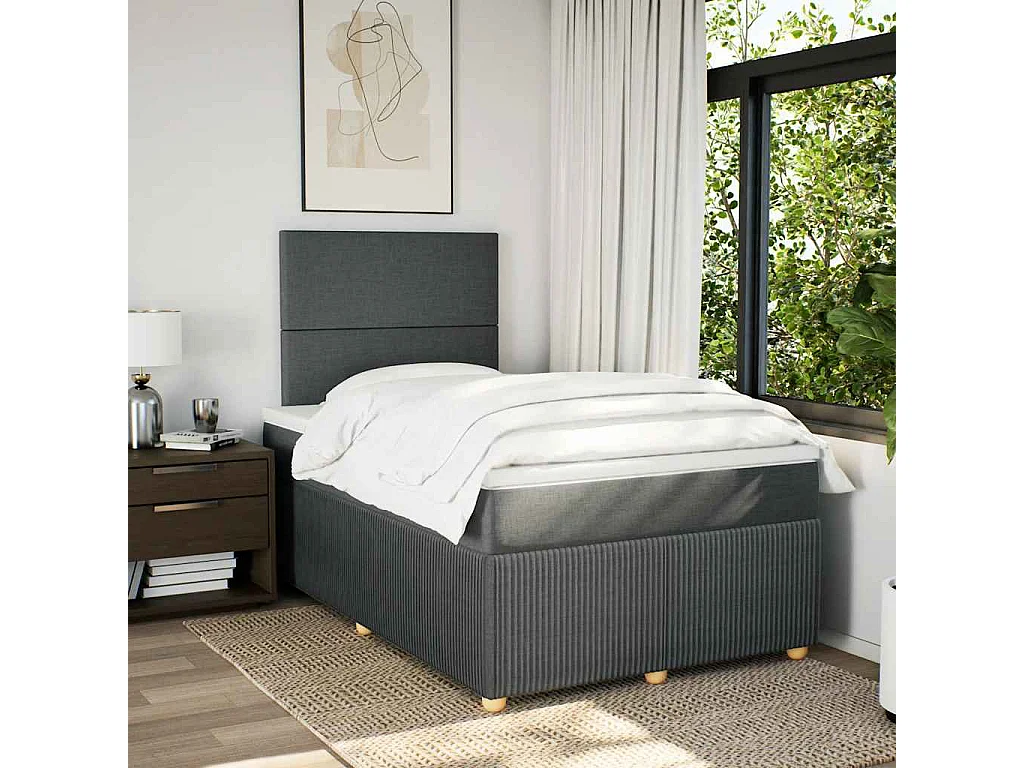 Cama box spring con colchón tela gris oscuro 120x190 cm